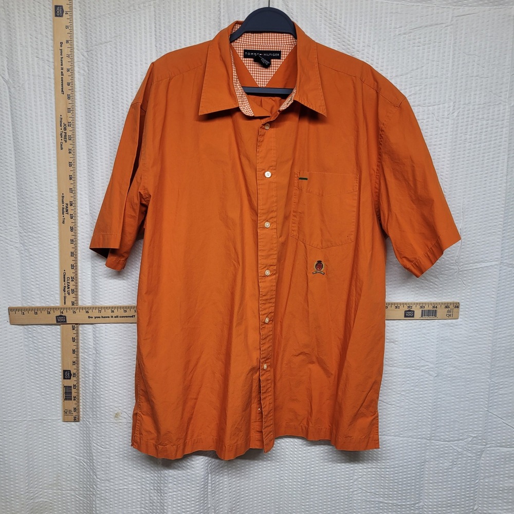 Tommy Hilfiger Mens XL Burnt Orange Short Sleeve Button Down Cotton Shirt